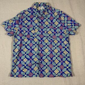 J.Crew Original Sportswear Mens Large Blue Paisley Floral Camp Shirt